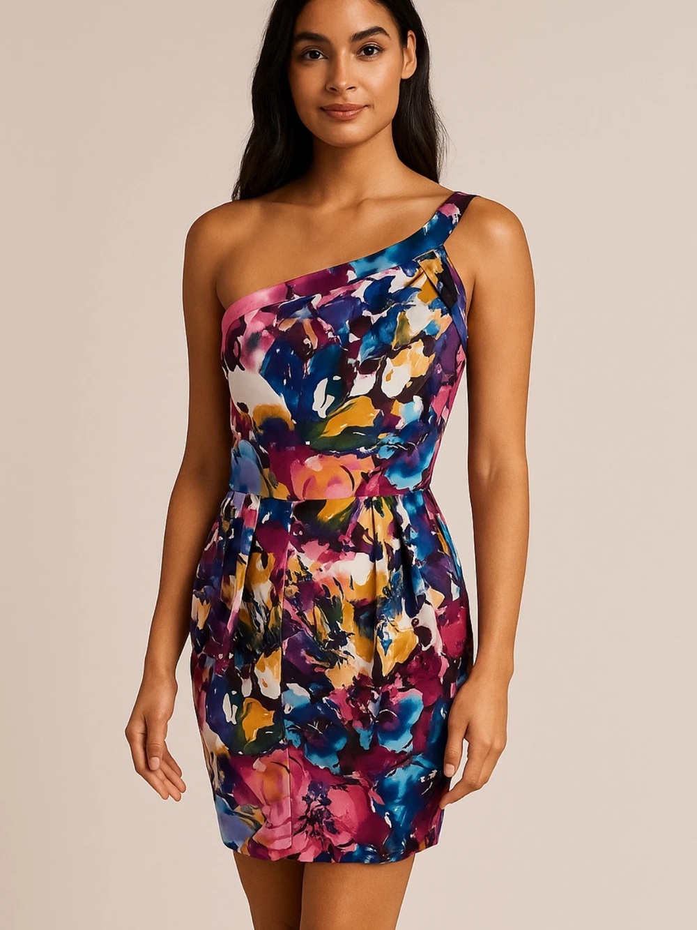B. Smart One Shoulder Pleated Dress